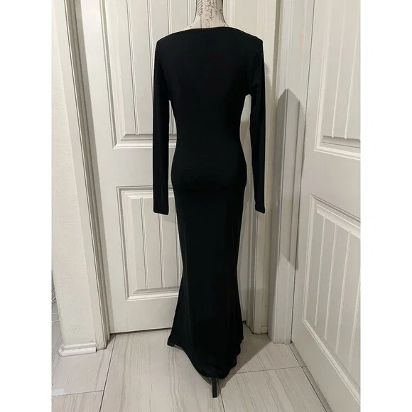 Princess Polly Women’s Adesa Long Sleeve Keyhole Plunge Tulle Maxi Dress Black 6 - Picture 7 of 8